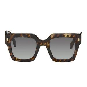 FENDI ROMA Logo Print 0457 Havana Brown Chunky Oversized Sunglasses